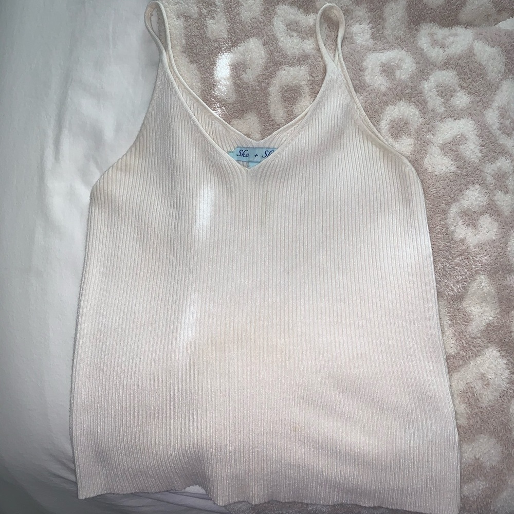 She & Sky white ribbed tank size small